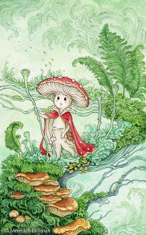 Mushroom Explorer (Three of Wands Tarot)