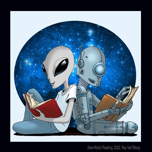 Alien and robot reading