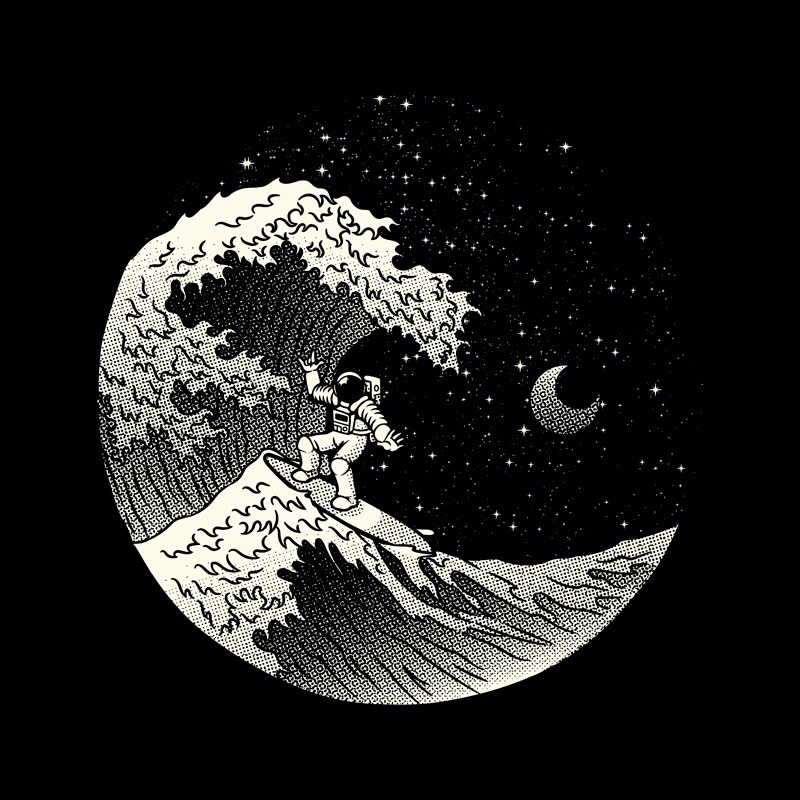 Astronaut Surfing Kanagawa Wave