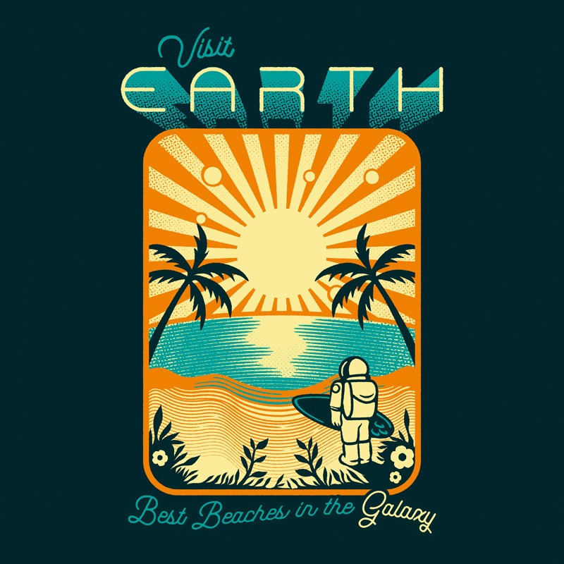 Astronaut Visit Earth Minimalist Surf Design