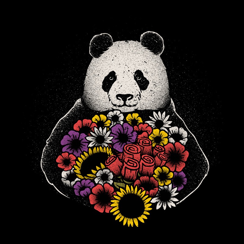 Black and White Panda With Flower