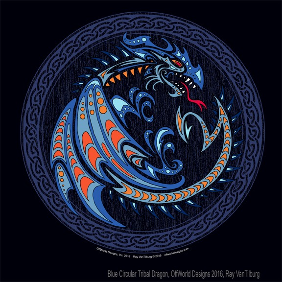Blue Circular Tribal Dragon