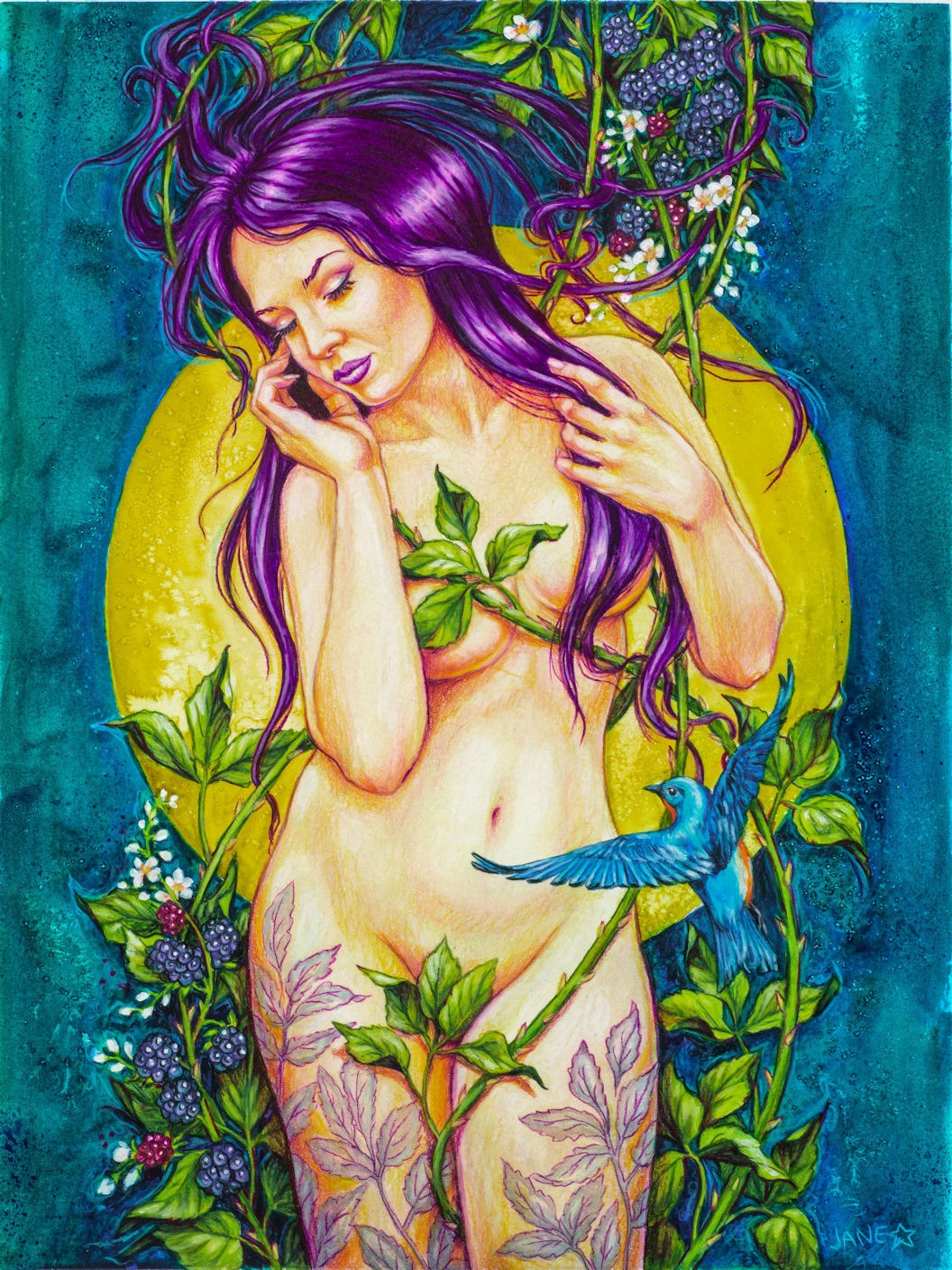 Bluebird and Blackberry Fruit