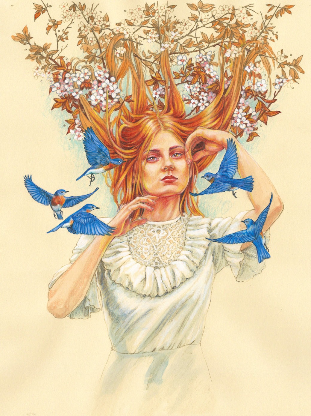 Bluebirds and Crabapple Tree