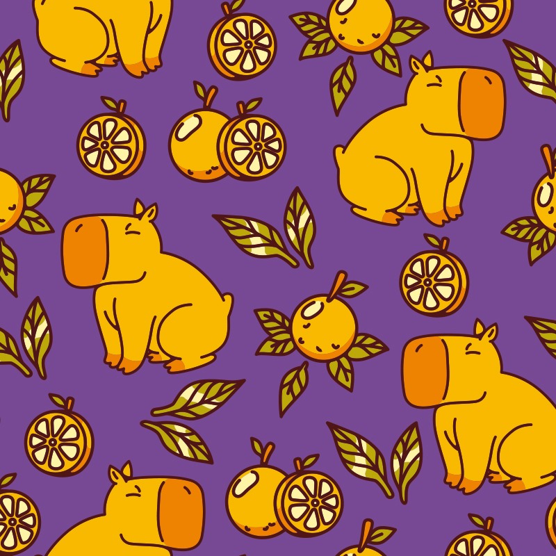 Capybara With Oranges Leaves Purple