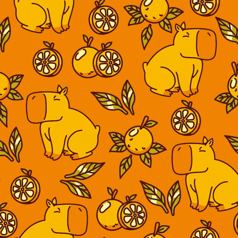 Capybara With Oranges Leaves