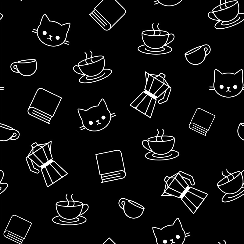 Cats Books and Coffee Pattern