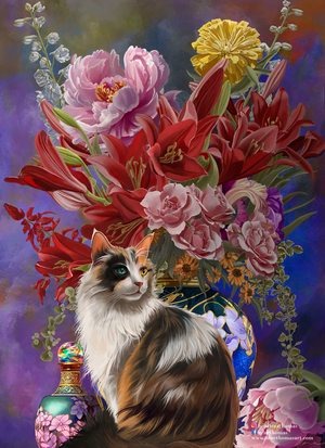 Cats and flowers four Chinoiserieban