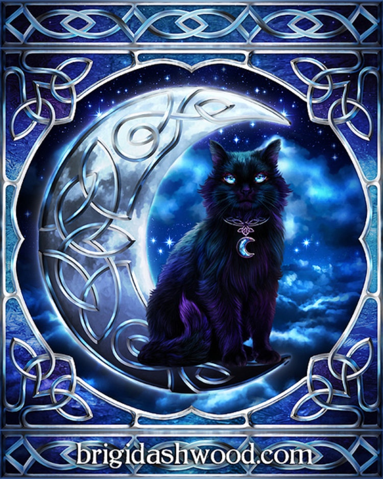 Celtic Black Cat Crescent Moon