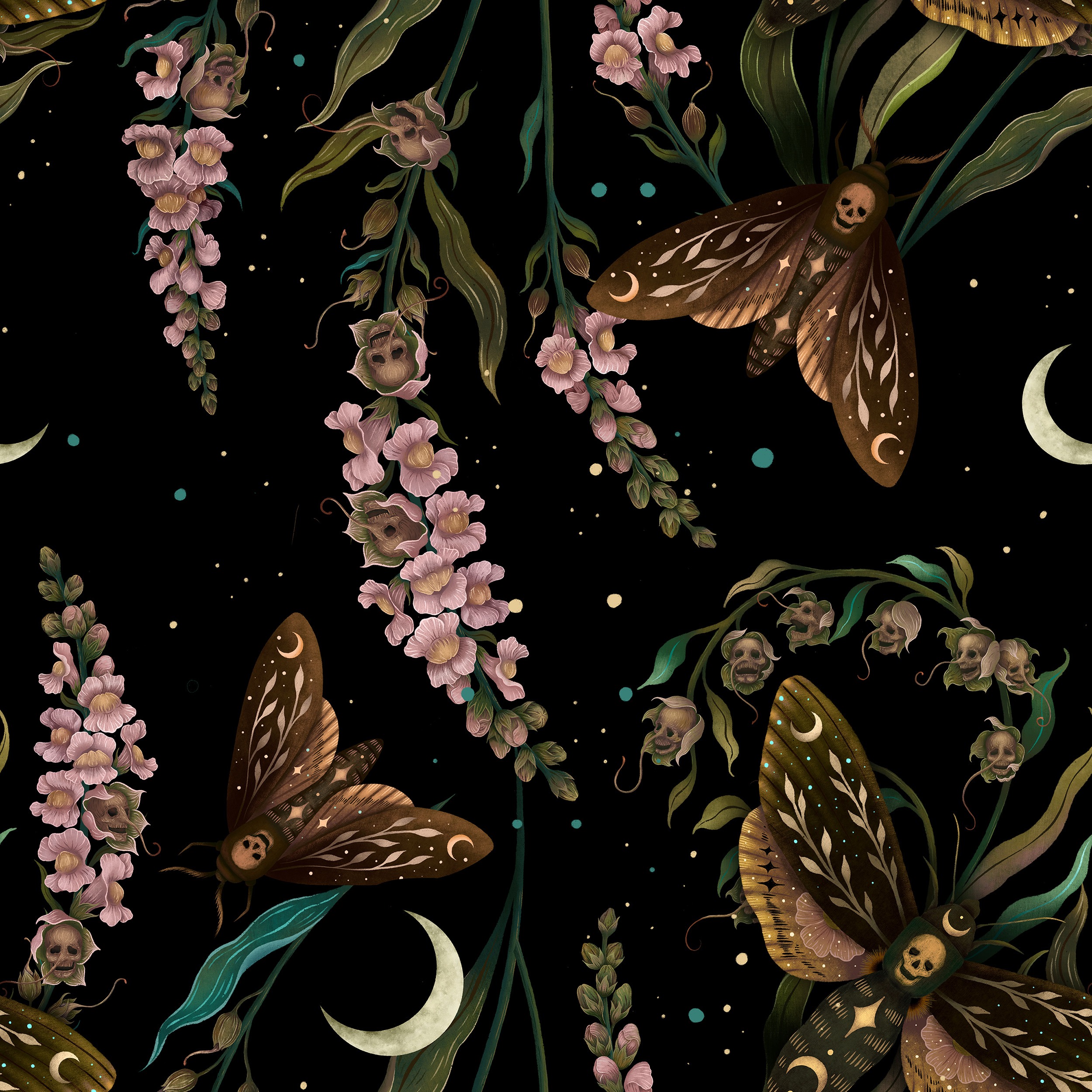 Death’s Head Moth and Floral Pattern