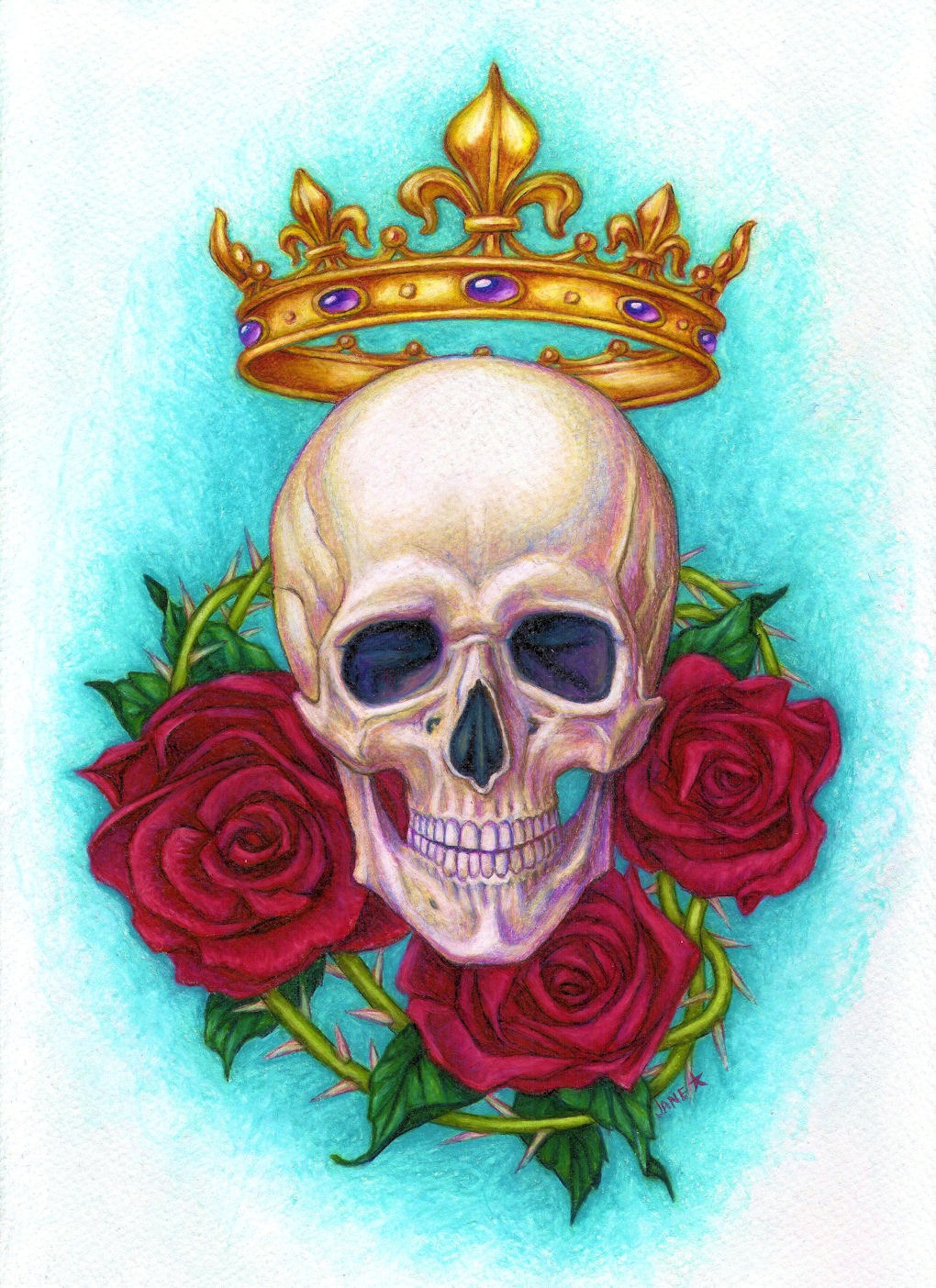 Crown Skull and Roses