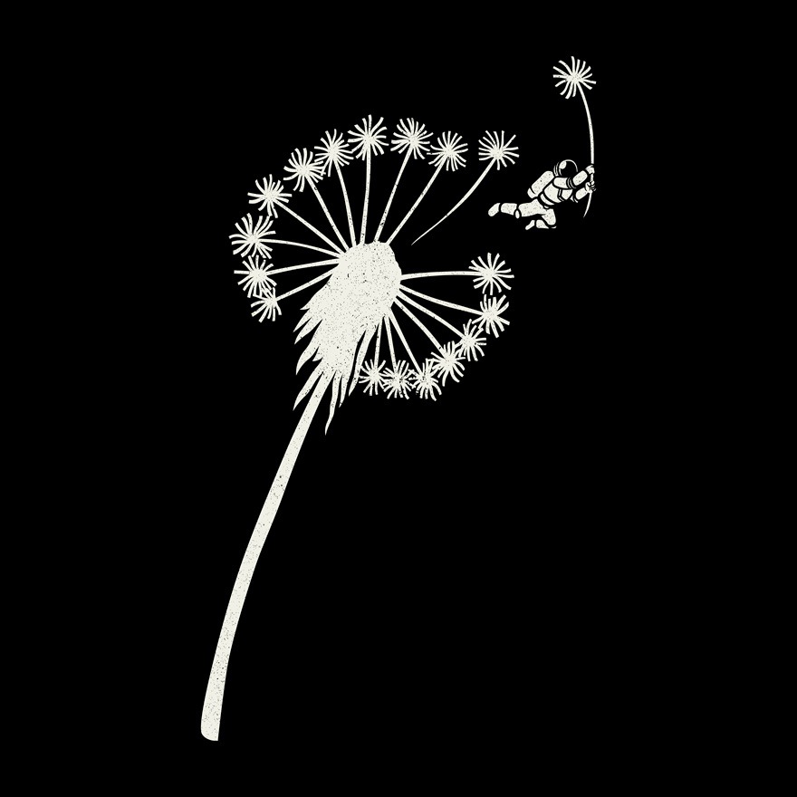 Dandelion Astronaut Flying Away Make a Wish
