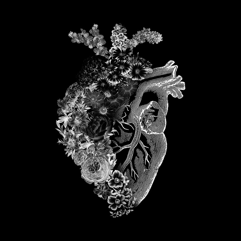 Flower Heart Spring Black and White Inverse
