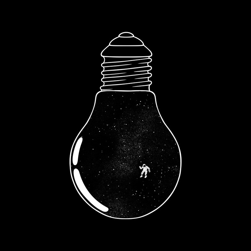 Gravity Astronaut Black and White Lightbulb