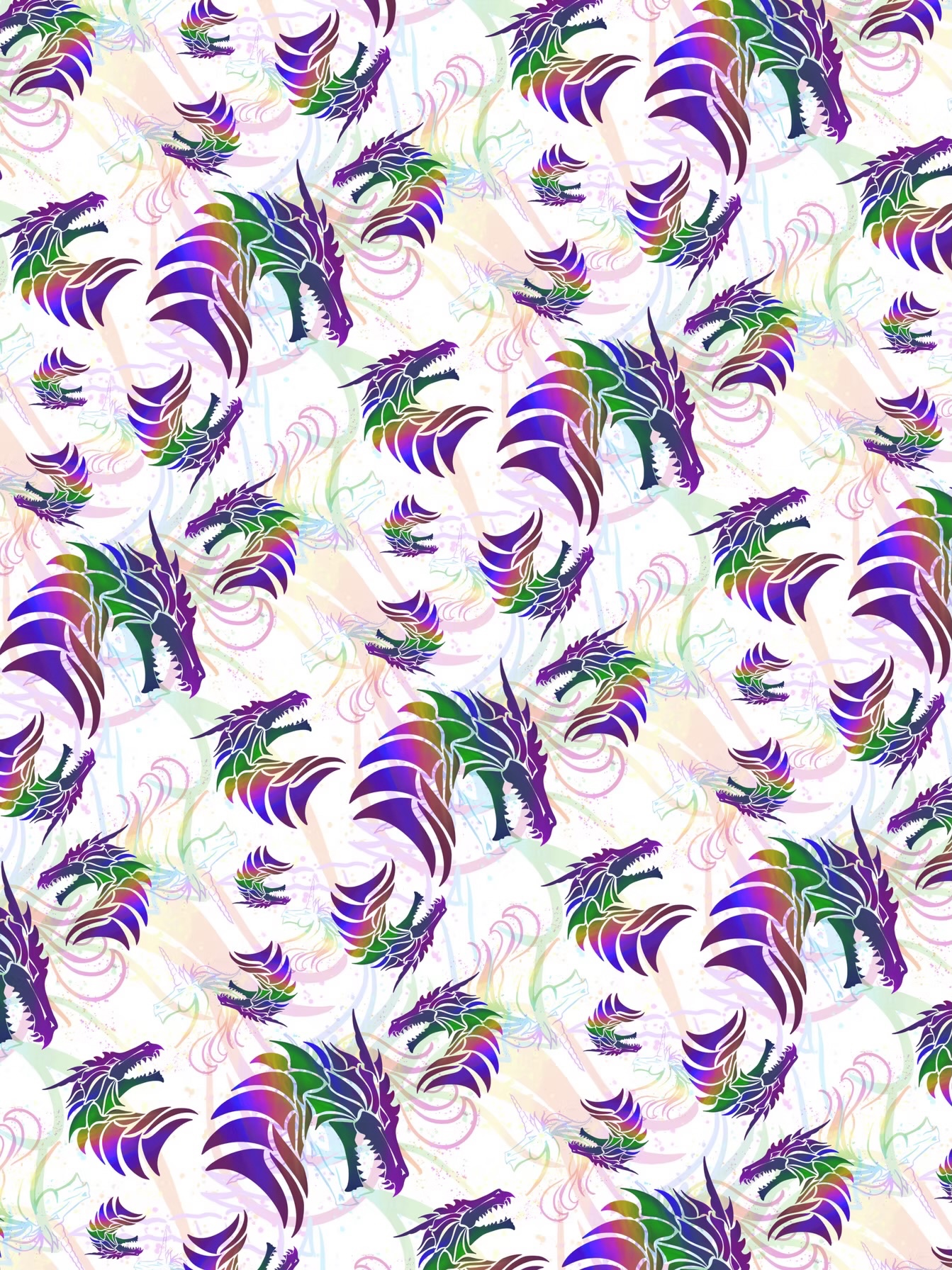 Dragon and Unicorn Rainbow Repeating Pattern