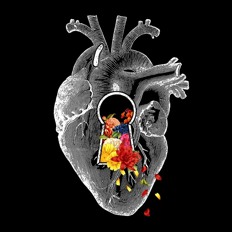 Keyhole Flower Heart Vintage Collage