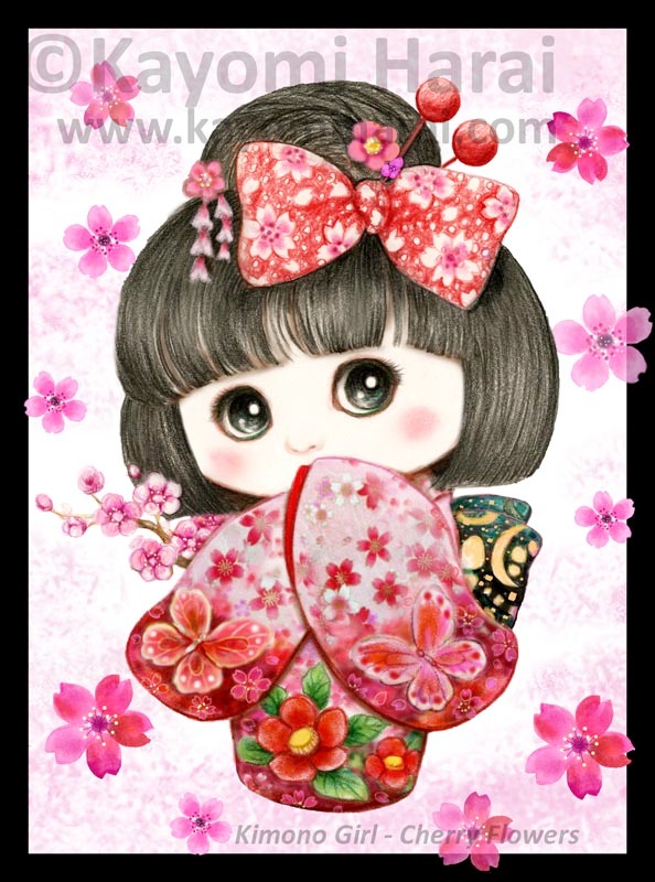 Kimono Girl Cherry Flowers