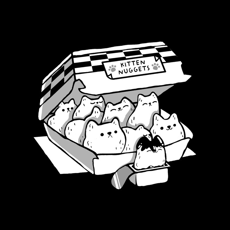Kitten Nuggets Fast Food Cat Black and White