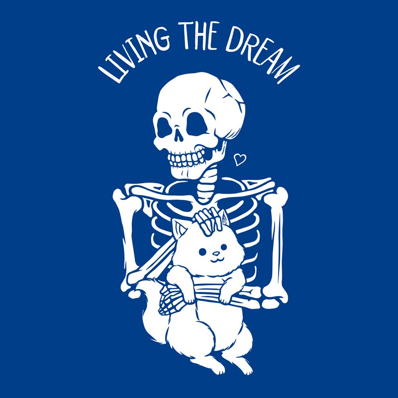 Living The Dream Skeleton Cat Blue