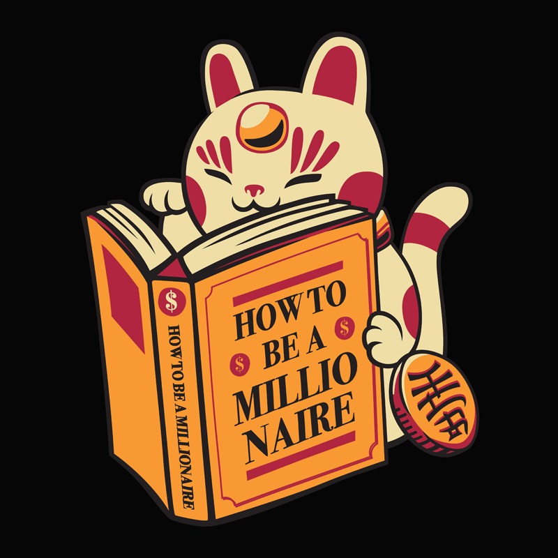 Maneki-Neko How to be a Millionaire Cat Black Design