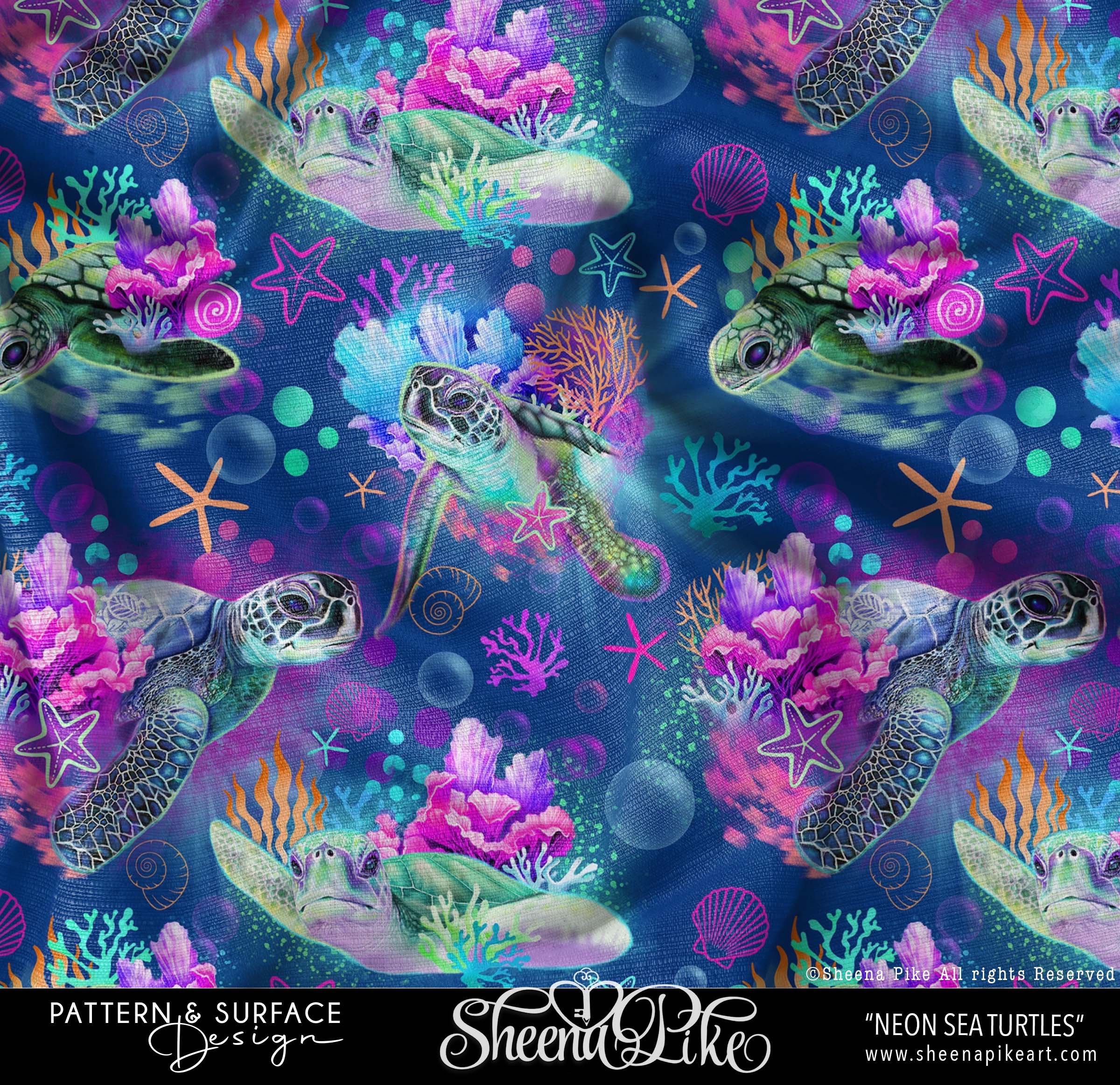 Neon Sea Turtles Pattern