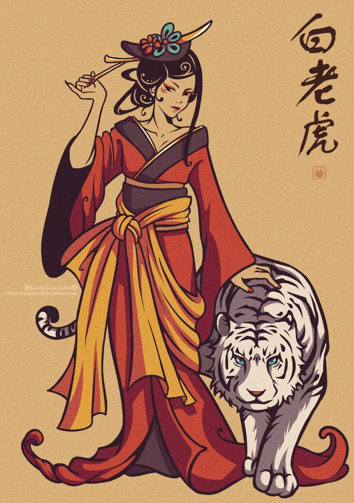 Lady and White Tiger