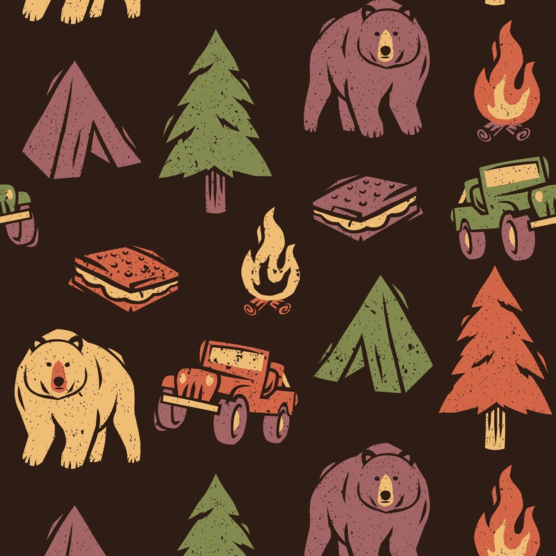 Pattern Camping Tree Fire Smores Tents
