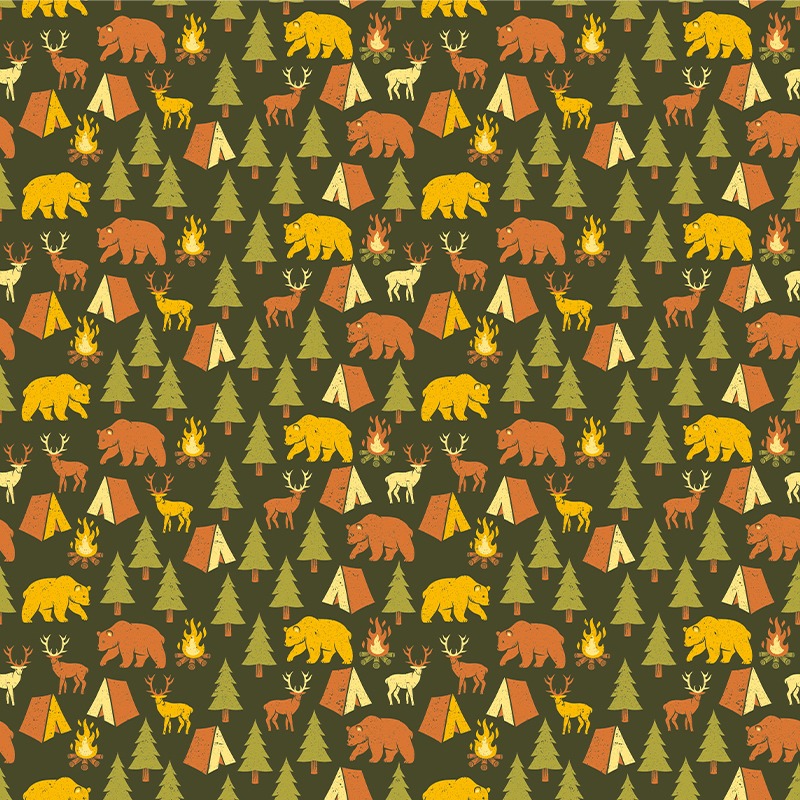 Pattern Camping Tree Tents Fire Bear Deer