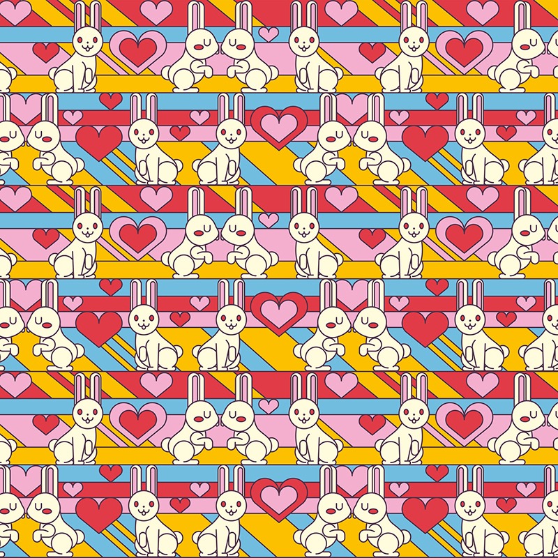 Pattern White Bunnies W Hearts