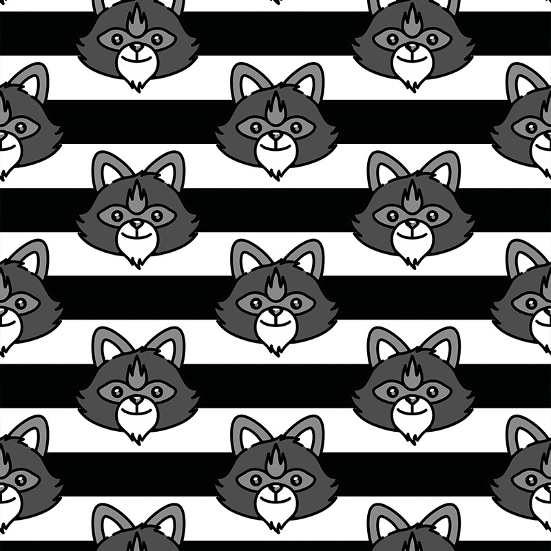 Raccoon Face Lines Black and White