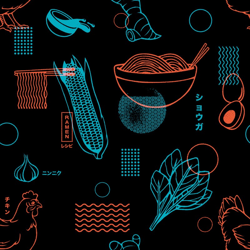 Ramen Recipe Japanese Design Minimalist Dark Pattern