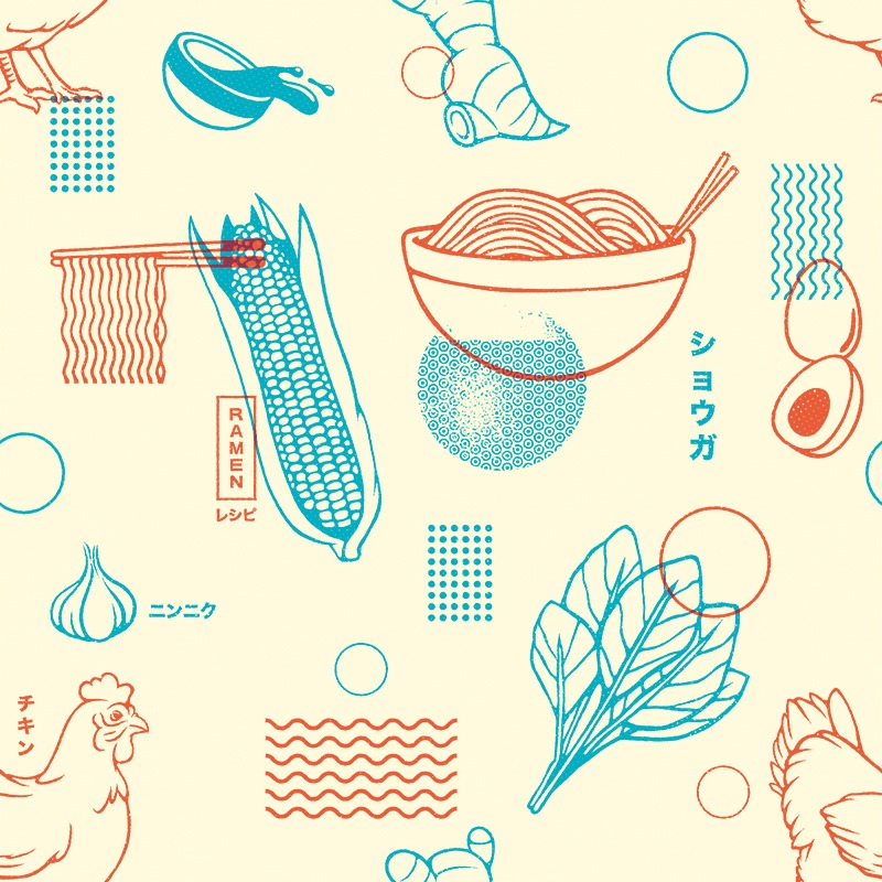 Ramen Recipe Japanese Design Minimalist Pattern