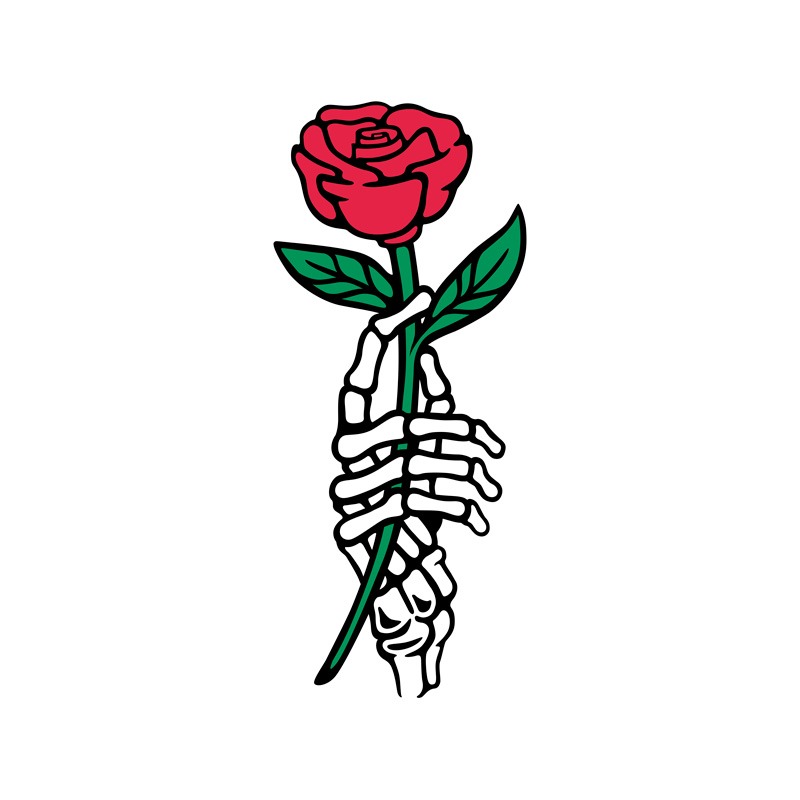 Romantic Rose Skeleton Hand Holding Flower White