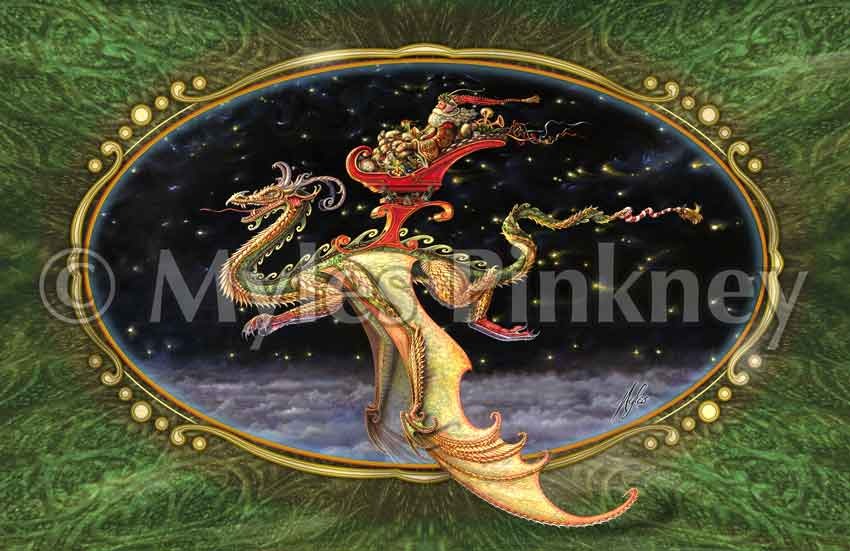 Saint Nicholas, Dragon Sleigher (Christmas card design)