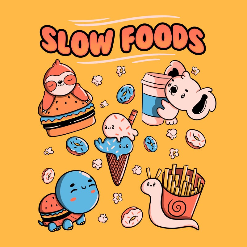 Slow Food Cute Animals Sloth Koala Turtle Snail Fries