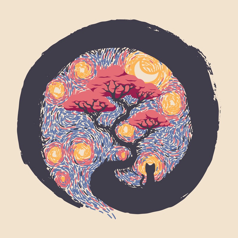 Sumie Starry Night Cat