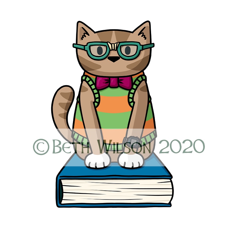 Nerd cat on a book