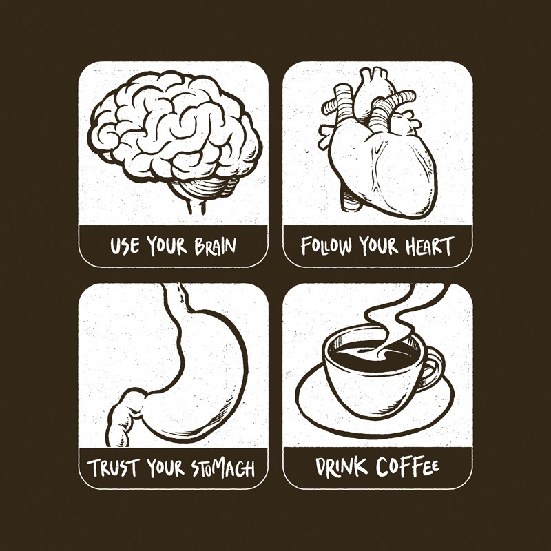 Use Your Brain, Follow Your Heart, Trust Your Stomach, Drink Your Coffee White