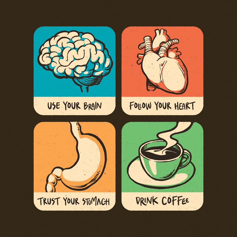 Use Your Brain, Follow Your Heart, Trust Your Stomach, Drink Your Coffee