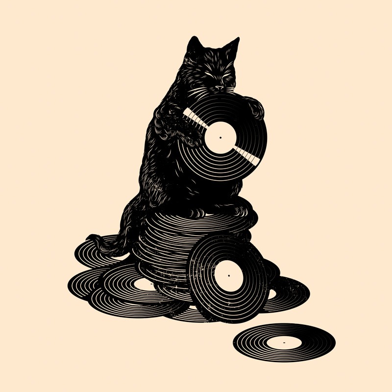 Vinyl Cat Retro Music