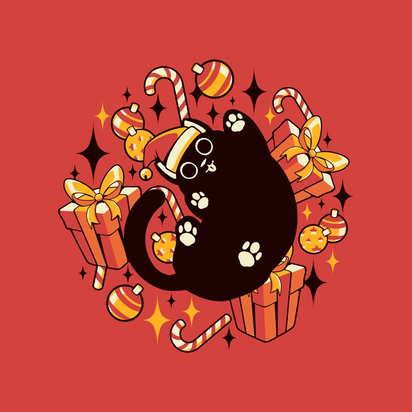 Xmas Kawaii Black Kitten