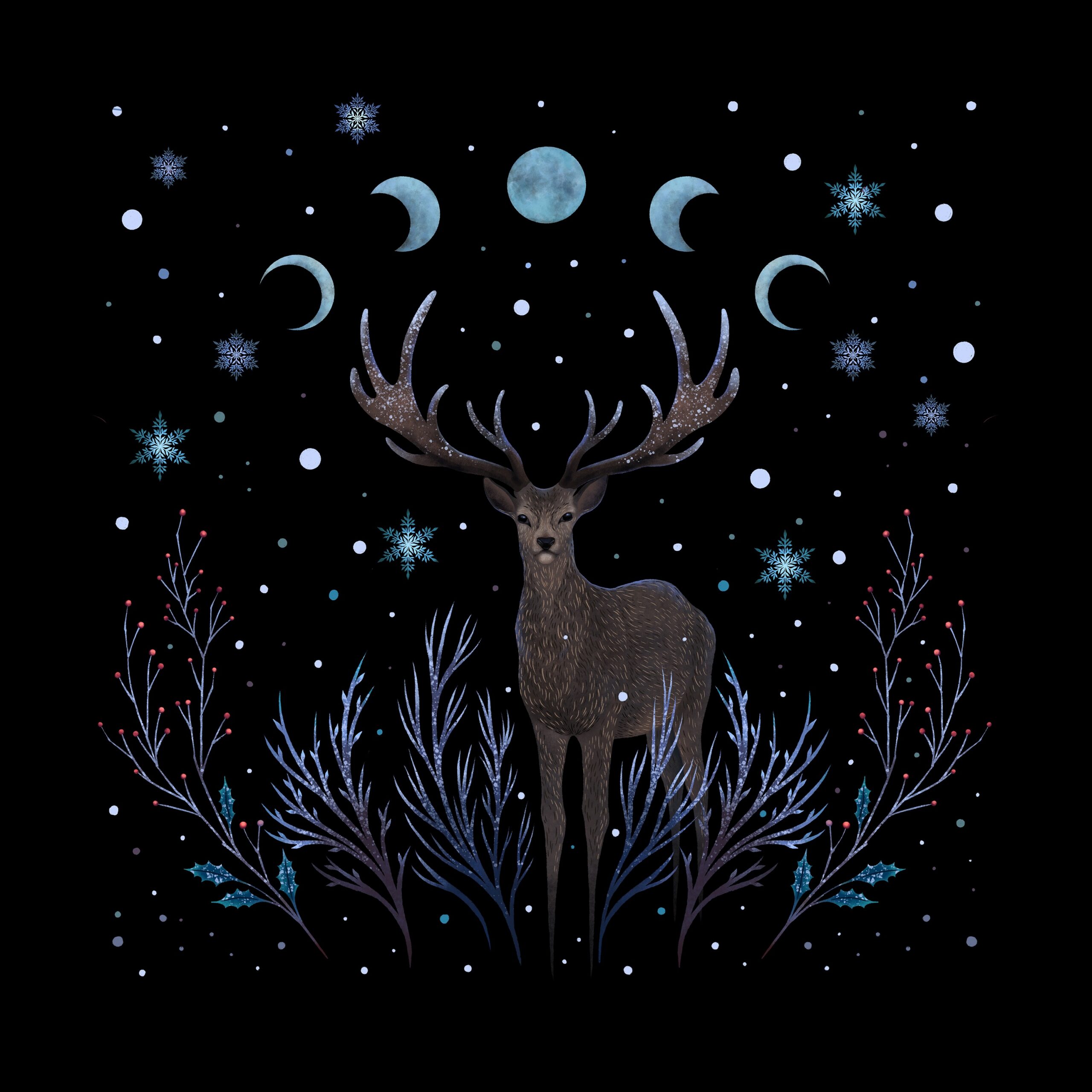 A deer in winter night forest