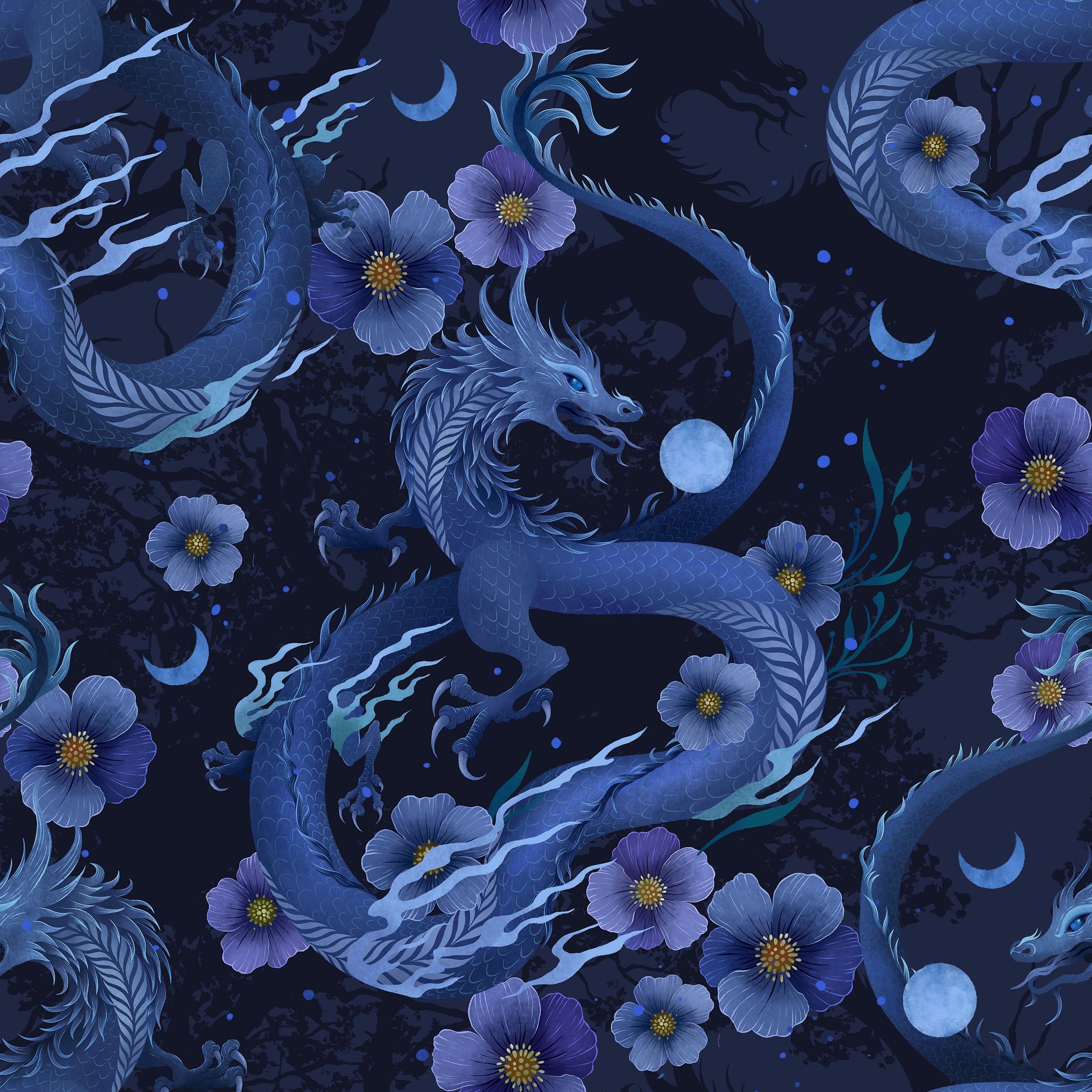 Blue Floral Dragon