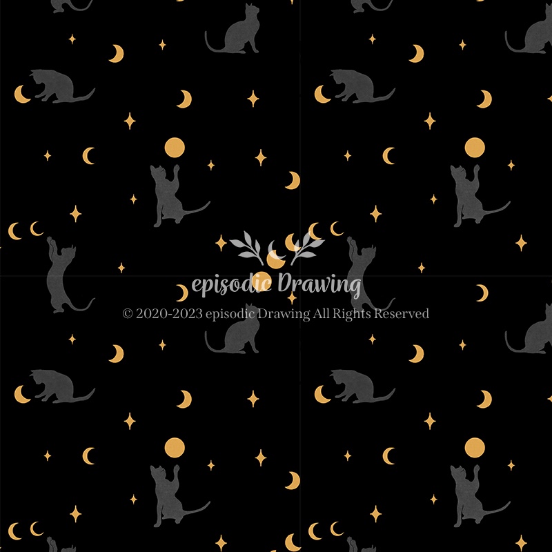 Cat and Moon black pattern