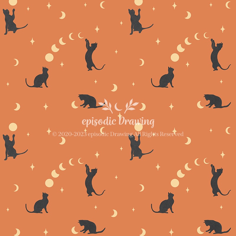Cat and Moon – Pumpkin Orange Pattern