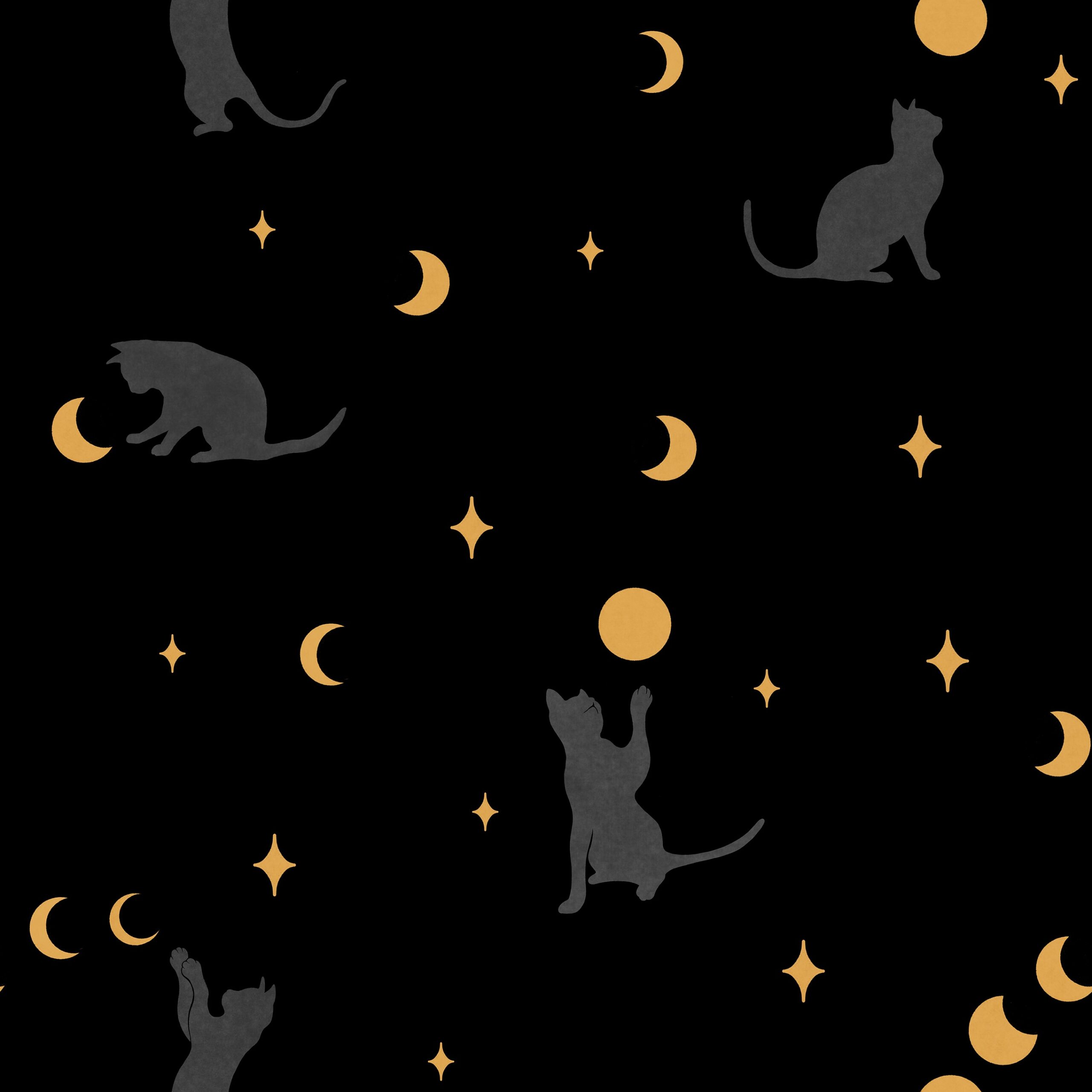 Cat and Moon black pattern