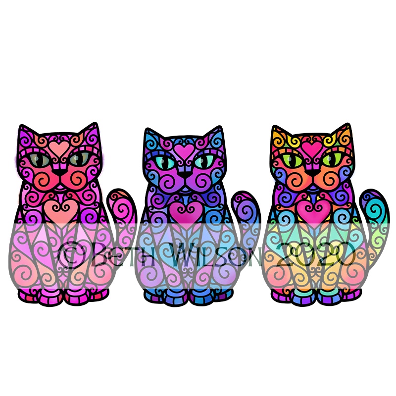 Spiral cats trio