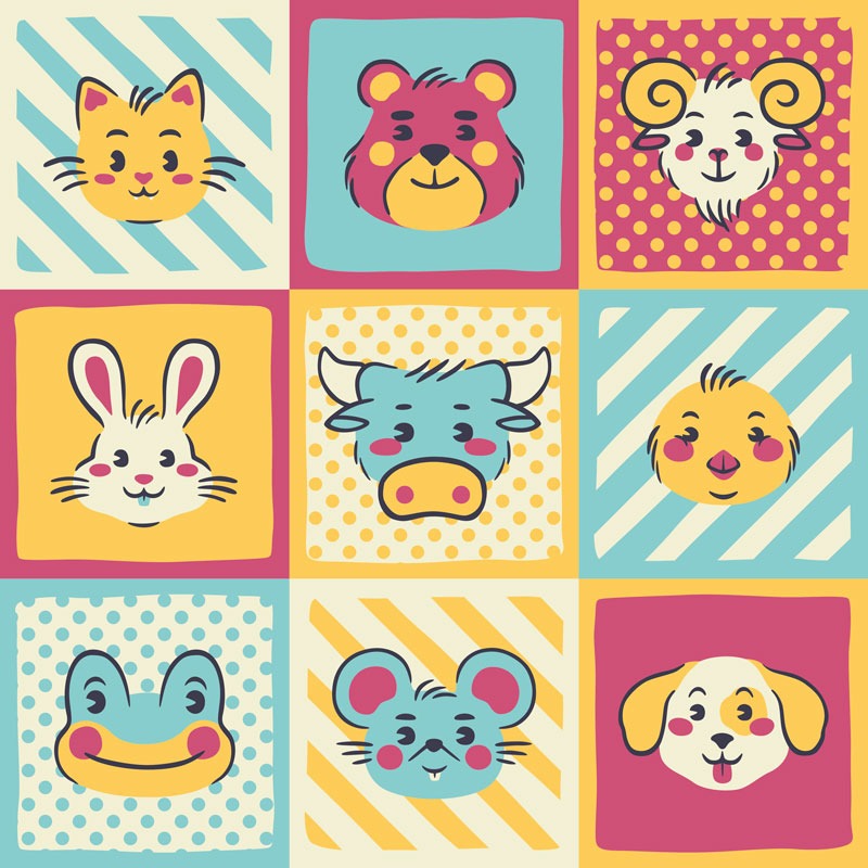 Cute Animals Pattern Bear Rabbit Komodo Dragon