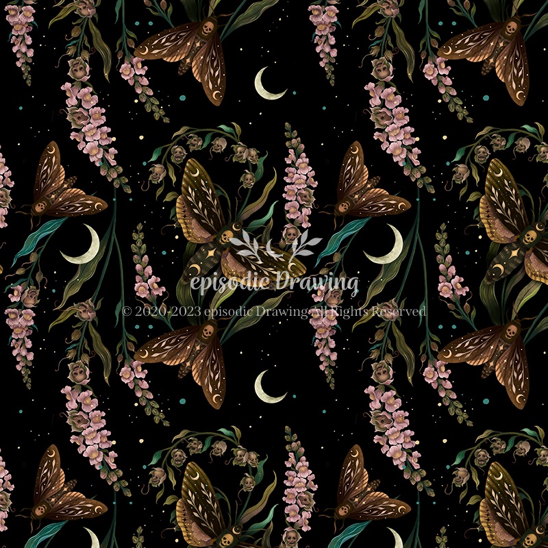 Death’s Head Moth and Floral Pattern