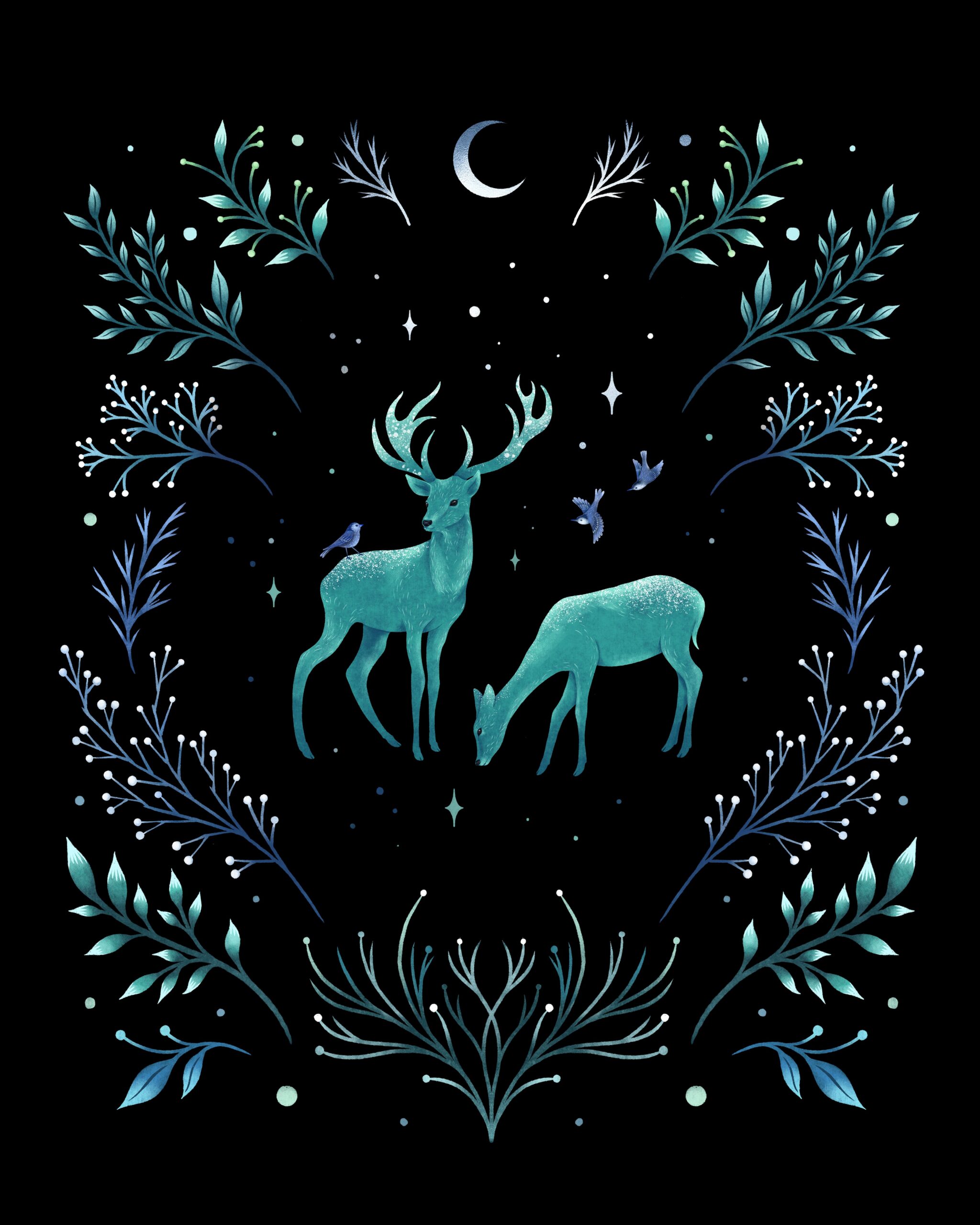 Deers in the Moonlight – Frosted Mint